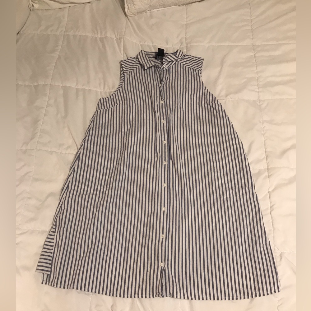 Blue and white striped a-line, buttons, summer dress. Size 14 G